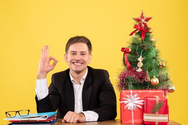 Expressive young man posing for Christmas