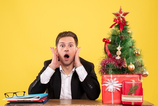 Expressive young man posing for Christmas