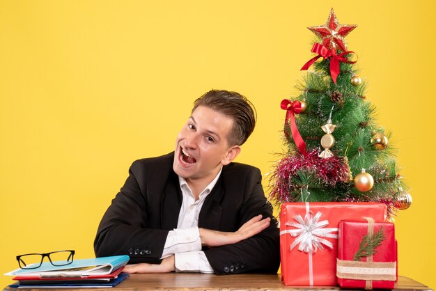 Expressive young man posing for Christmas