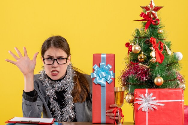 Expressive young woman posing for Christmas