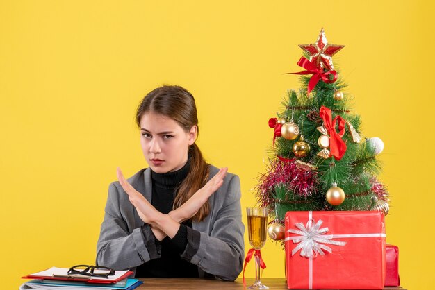 Expressive young woman posing for Christmas