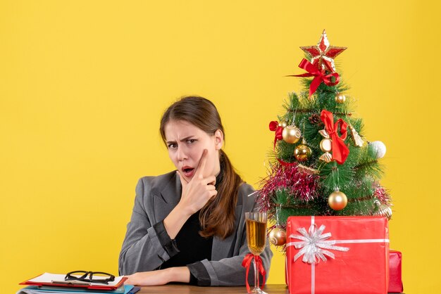 Expressive young woman posing for Christmas