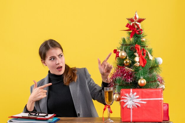 Expressive young woman posing for Christmas