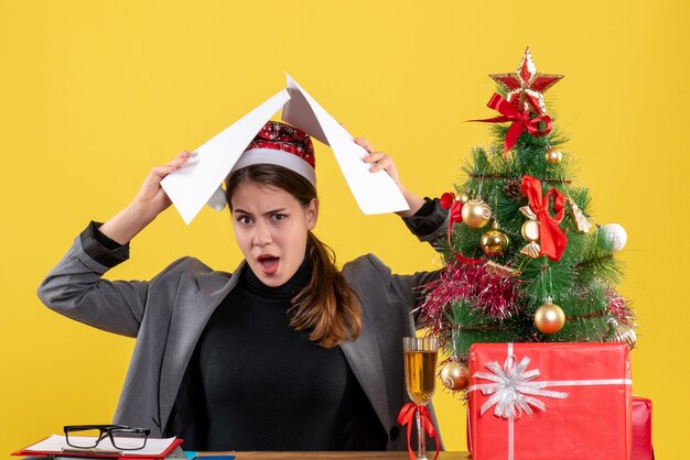 Expressive young woman posing for Christmas