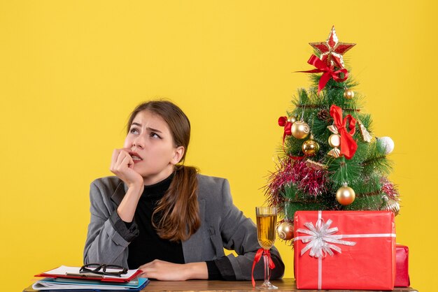 Expressive young woman posing for Christmas