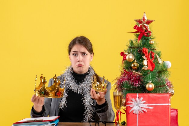 Expressive young woman posing for Christmas