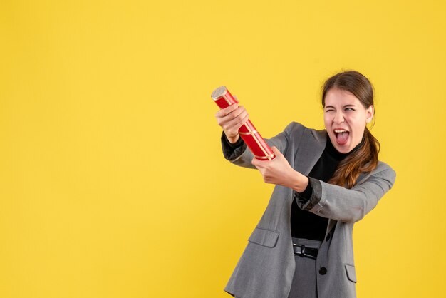 Expressive young woman posing for Christmas