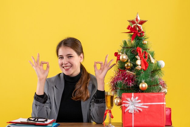 Expressive young woman posing for Christmas