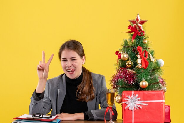 Expressive young woman posing for Christmas