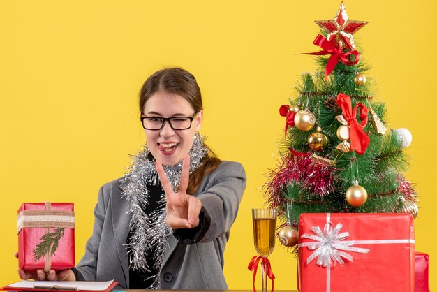 Expressive young woman posing for Christmas