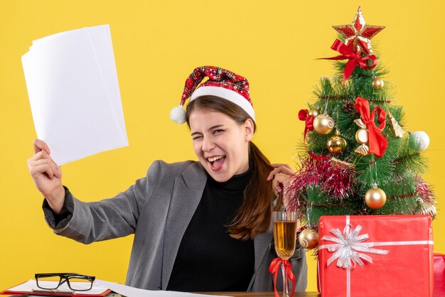 Expressive young woman posing for Christmas