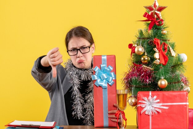 Expressive young woman posing for Christmas