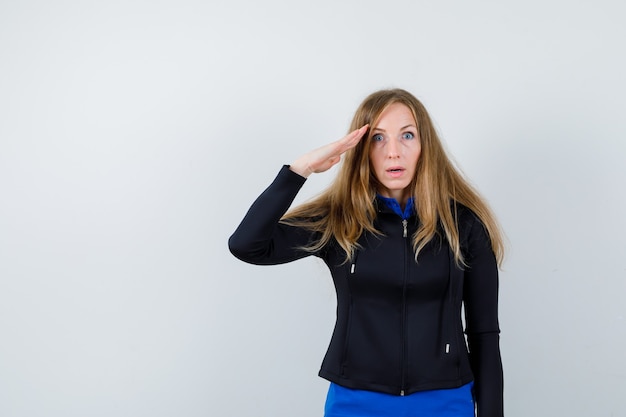 Expressive young woman posing in the studio