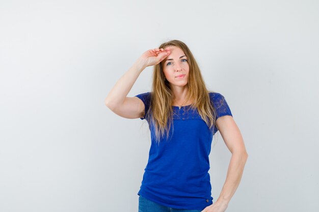 Expressive young woman posing in the studio