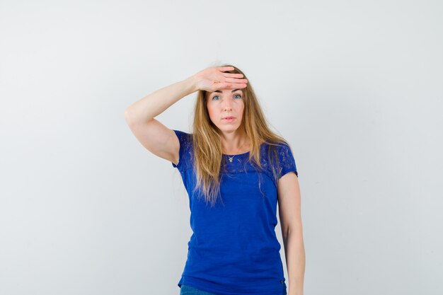 Expressive young woman posing in the studio