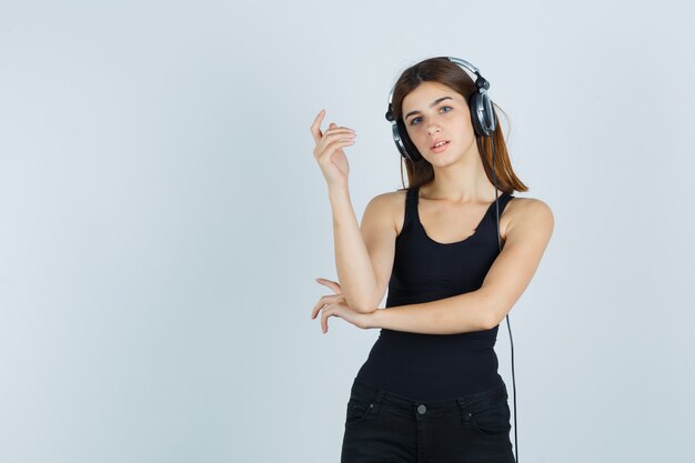 Expressive young woman posing in the studio