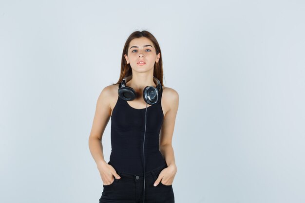 Expressive young woman posing in the studio