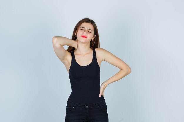 Expressive young woman posing in the studio