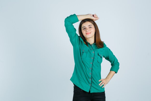 Expressive young woman posing in the studio