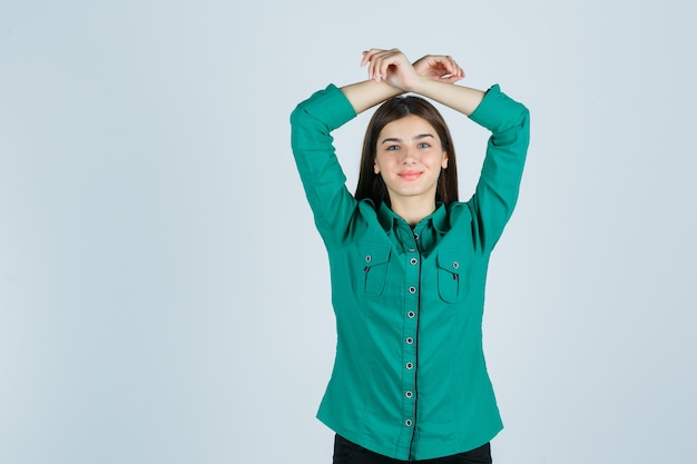 Expressive young woman posing in the studio