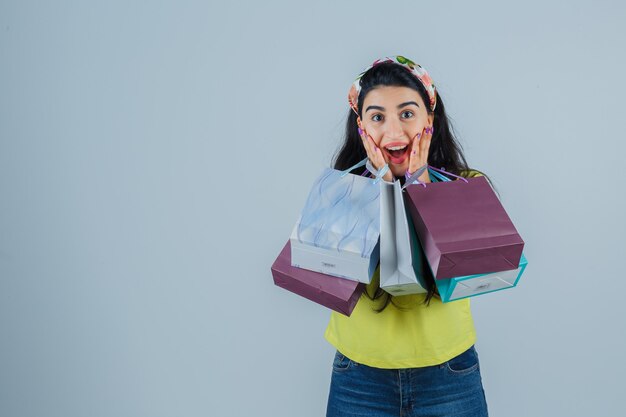 Expressive young woman posing in the studio