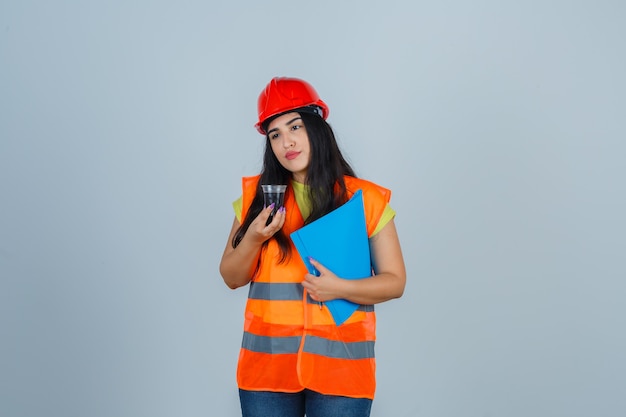 Expressive young woman posing in the studio