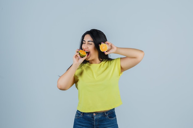 Expressive young woman posing in the studio