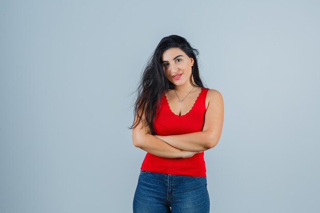 Expressive young woman posing in the studio