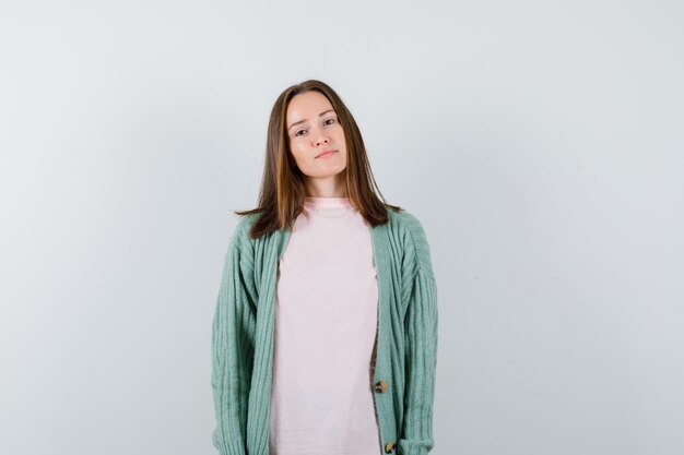 Expressive young woman posing in the studio