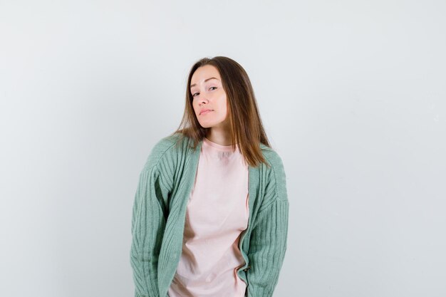 Expressive young woman posing in the studio