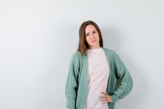 Expressive young woman posing in the studio