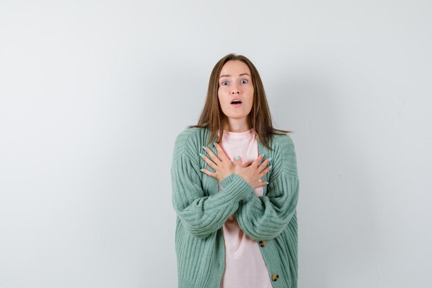 Expressive young woman posing in the studio