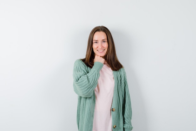 Expressive young woman posing in the studio