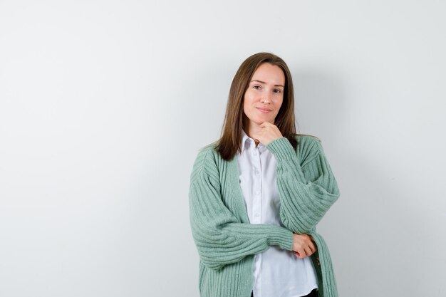 Expressive young woman posing in the studio