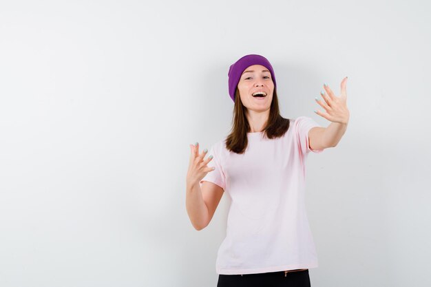 Expressive young woman posing in the studio