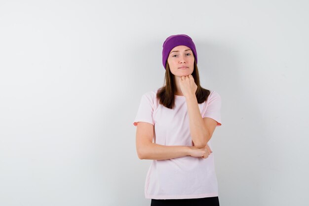 Expressive young woman posing in the studio