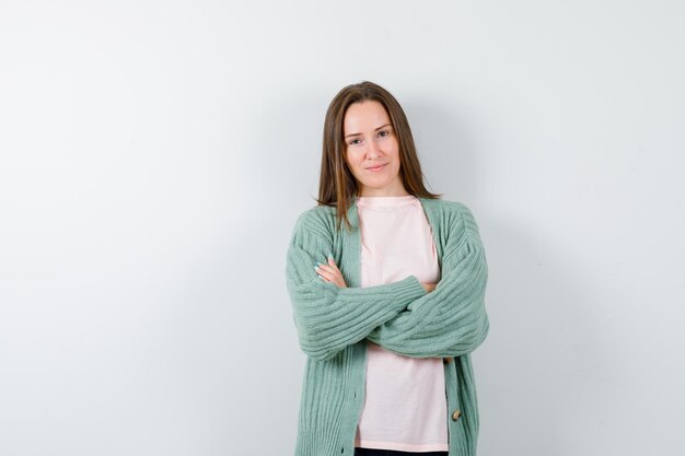 Expressive young woman posing in the studio