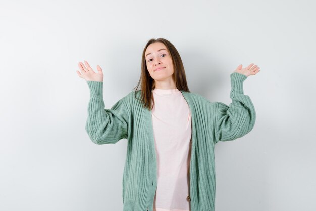 Expressive young woman posing in the studio