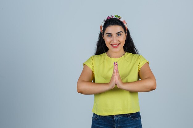 Expressive young woman posing in the studio