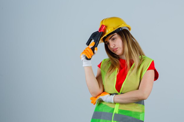 Expressive young woman posing in the studio