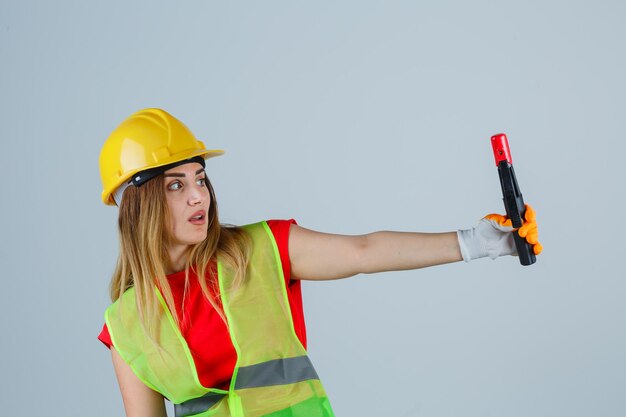 Expressive young woman posing in the studio