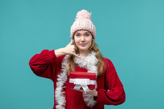 Expressive young woman posing for winter holidays