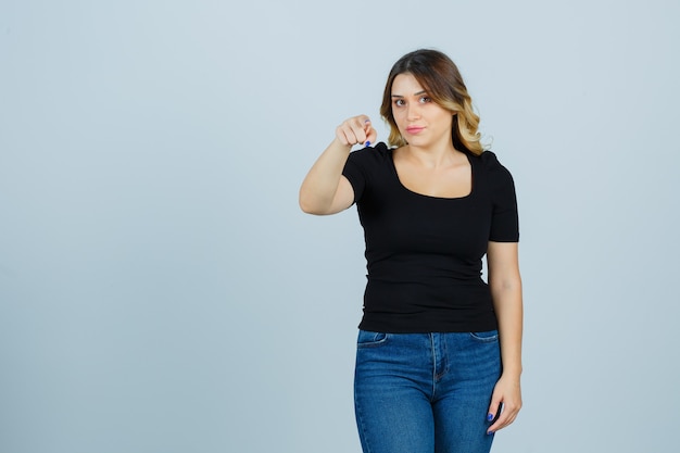 Expressive young woman posing