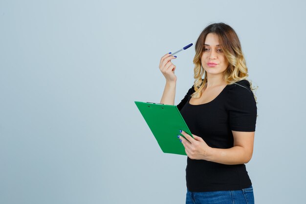 Expressive young woman posing