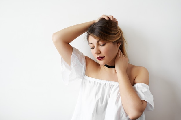 Expressive young woman posing