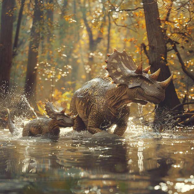Free photo extinct triceratops dinosaur with natural habitat