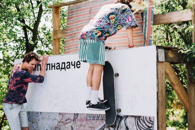 Extreme men jumping on ramp