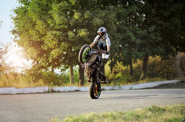 Extreme motorcycle riding in summer