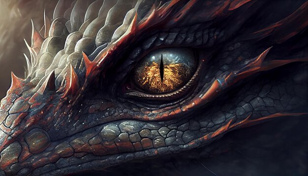 Eye of mythological dragon on fire generative AI