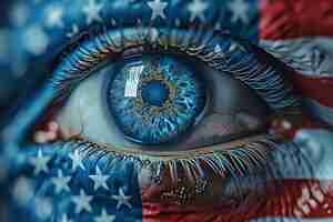 Бесплатное фото Глаз с американским флагом для нас национальный день празднования лояльности